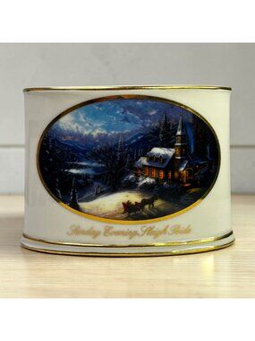 Thomas Kinkade Sunday Evening Sleigh Ride Oval Porcelain Holder Vintage 2004